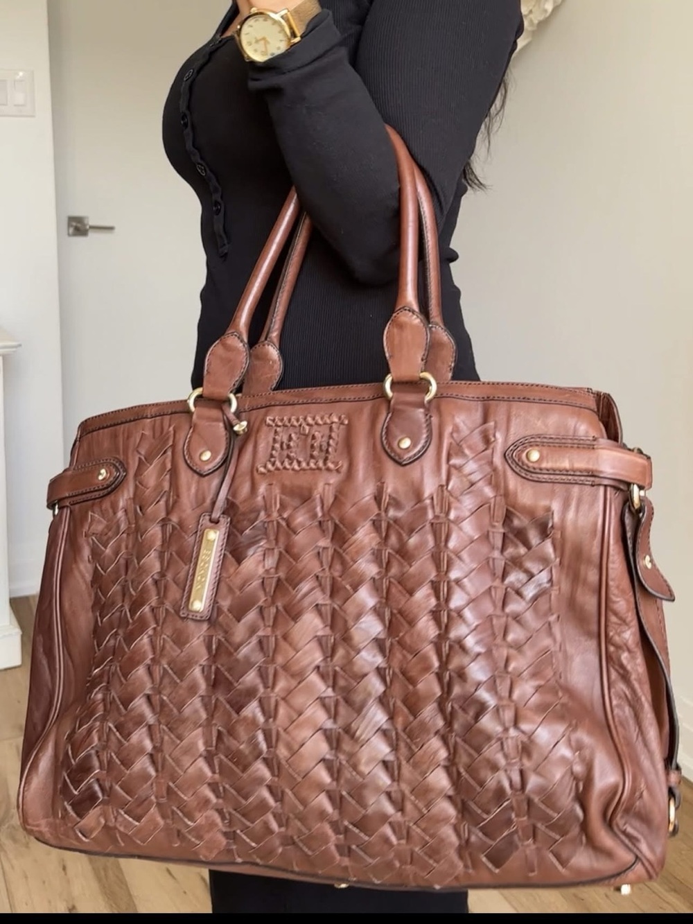 Vintage Escada Margaretha Leather Weave Tote